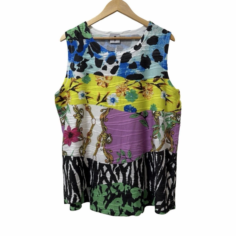 Inoah Womens Chain Link Print Tank Top Size‎ XL Colorful Wearable Art Whimsical